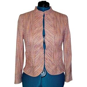 ZARA WOMAN PINK Tweed jacket Boucle Gold MetallicThread blazer Mandarin Collar 8